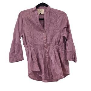 Discovery Purple Striped Button-down Smocked Blouse Size Large